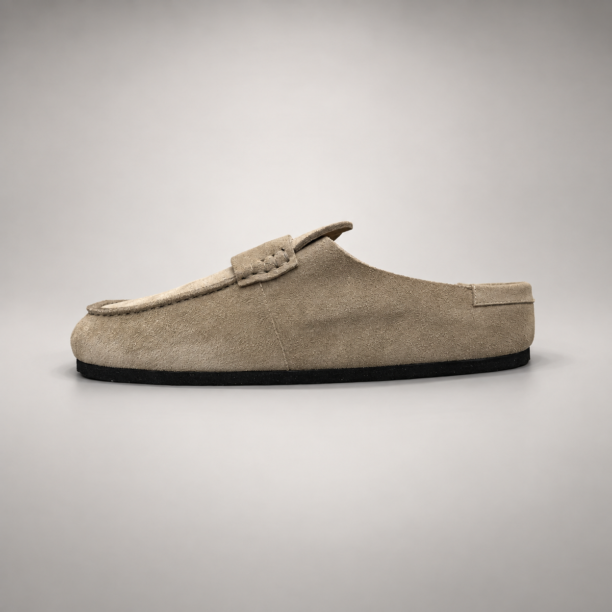 Taupe Calf Suede Penny Loafer Mules product view 4