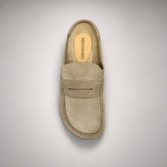 Taupe Calf Suede Penny Loafer Mules product view 5