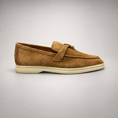 Tan Sheep Suede Metal-Accent Loafers product view 3