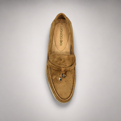Tan Sheep Suede Metal-Accent Loafers product view 5