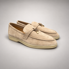 Beige Sheep Suede Metal-Accent Loafers product view 1