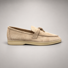 Beige Sheep Suede Metal-Accent Loafers product view 3