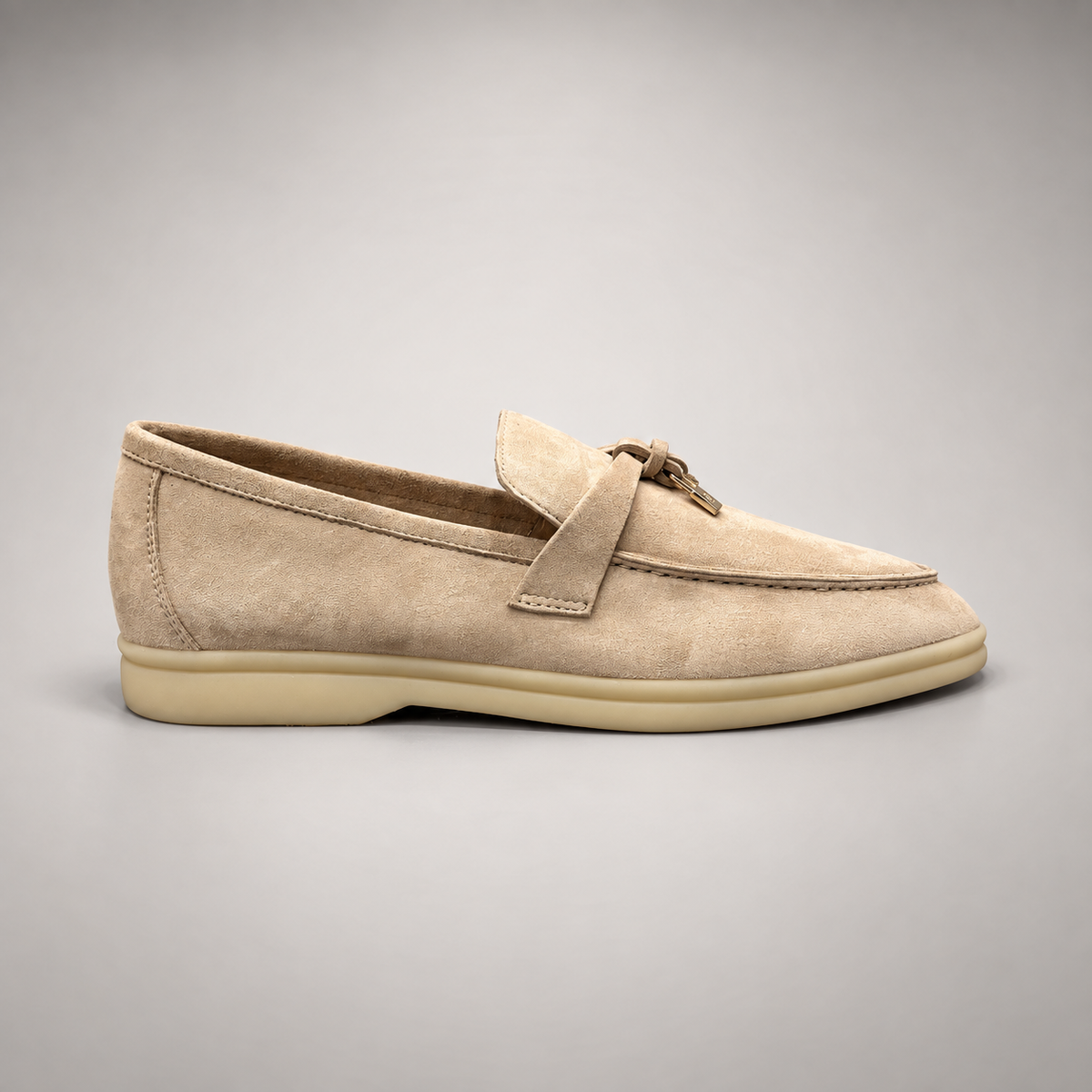 Beige Sheep Suede Metal-Accent Loafers product view 3