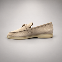 Beige Sheep Suede Metal-Accent Loafers product view 4