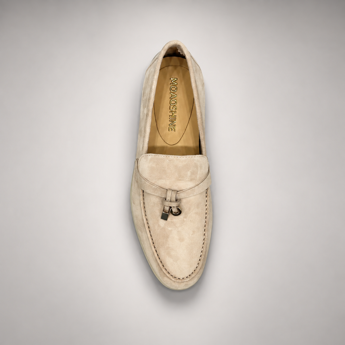 Beige Sheep Suede Metal-Accent Loafers product view 5