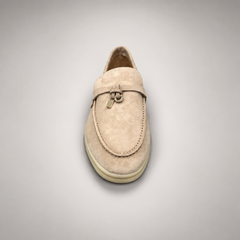 Beige Sheep Suede Metal-Accent Loafers product view 6