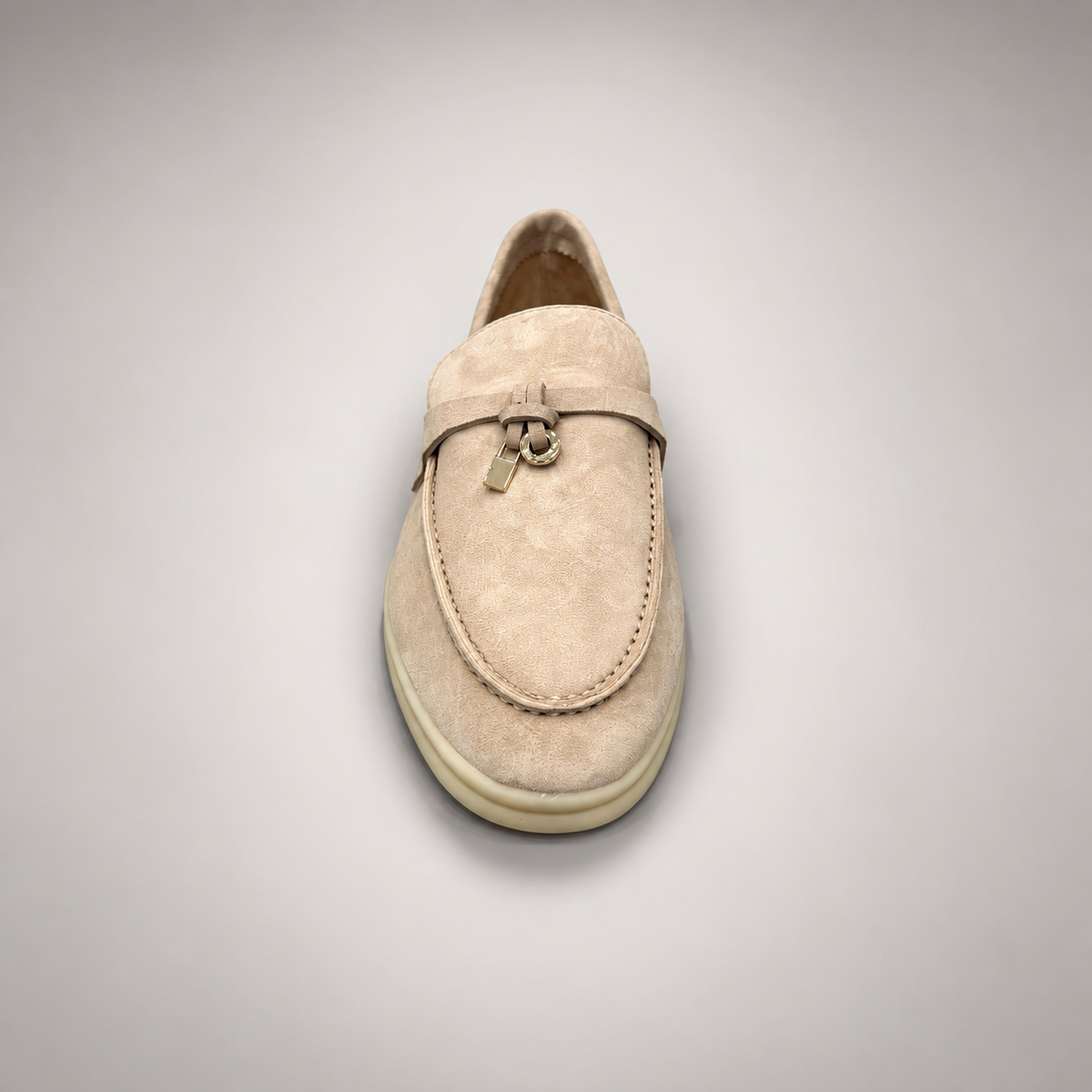Beige Sheep Suede Metal-Accent Loafers product view 6