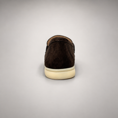 Dark brown suede metal-accent loafers detail 5