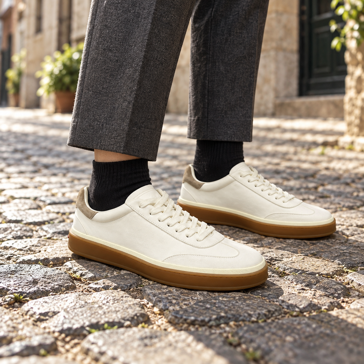 Ivory Sheep Suede Lace-Up Sneakers on foot