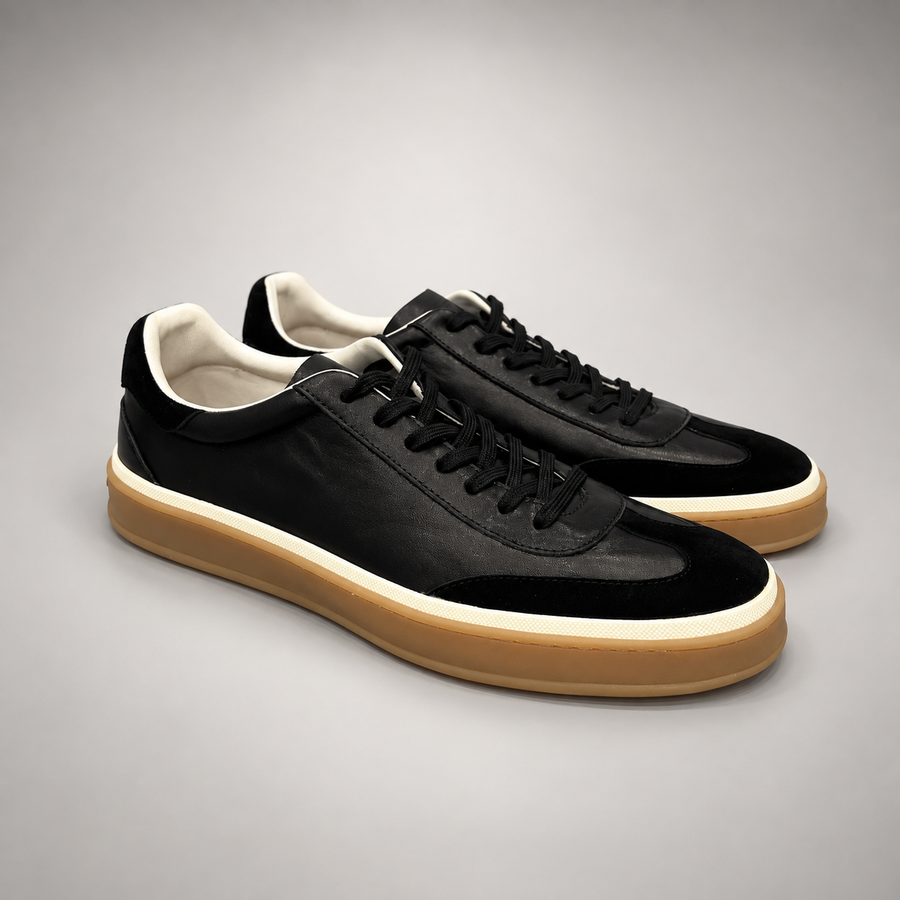 Black Top-Grain Cow Leather Lace-Up Sneakers product view 1