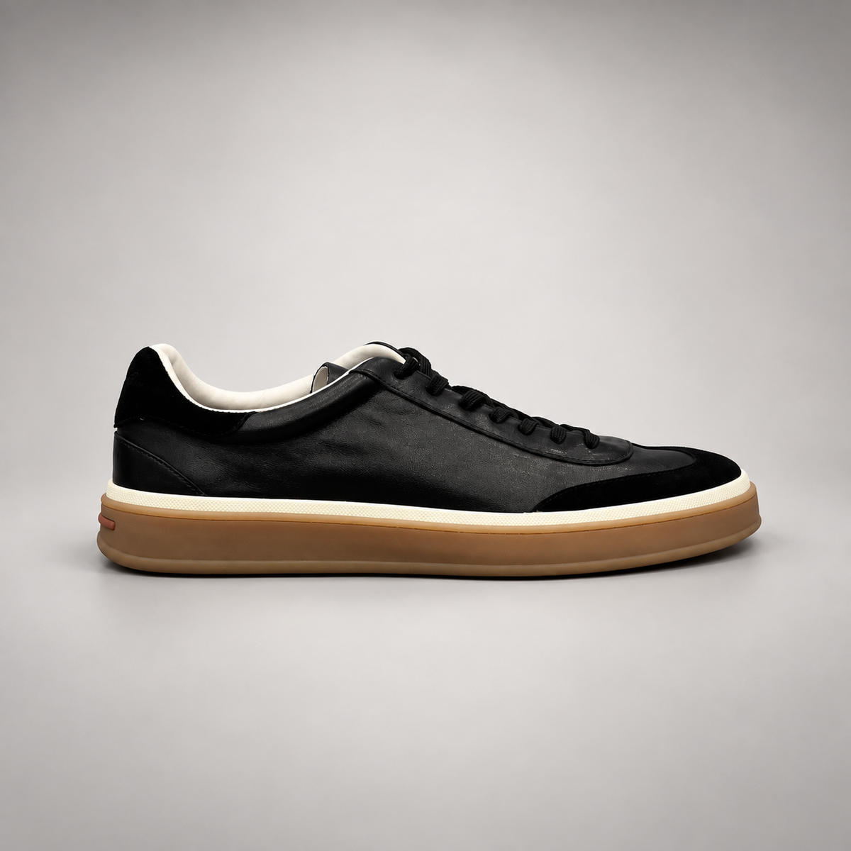Black Top-Grain Cow Leather Lace-Up Sneakers product view 3