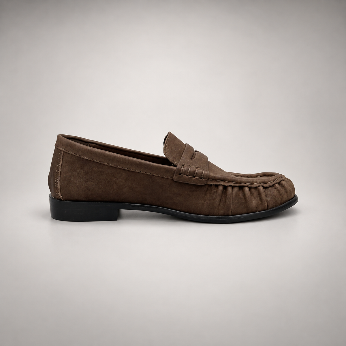 Brown Top-Grain Cow Leather Ruched Penny Loafers product view 4