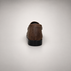 Brown Top-Grain Cow Leather Ruched Penny Loafers product view 5