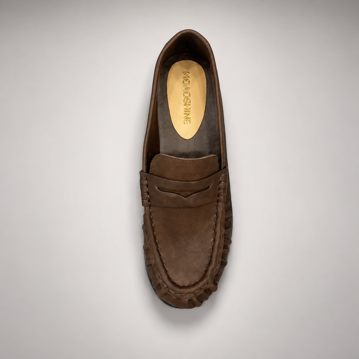 Brown Top-Grain Cow Leather Ruched Penny Loafers product view 7