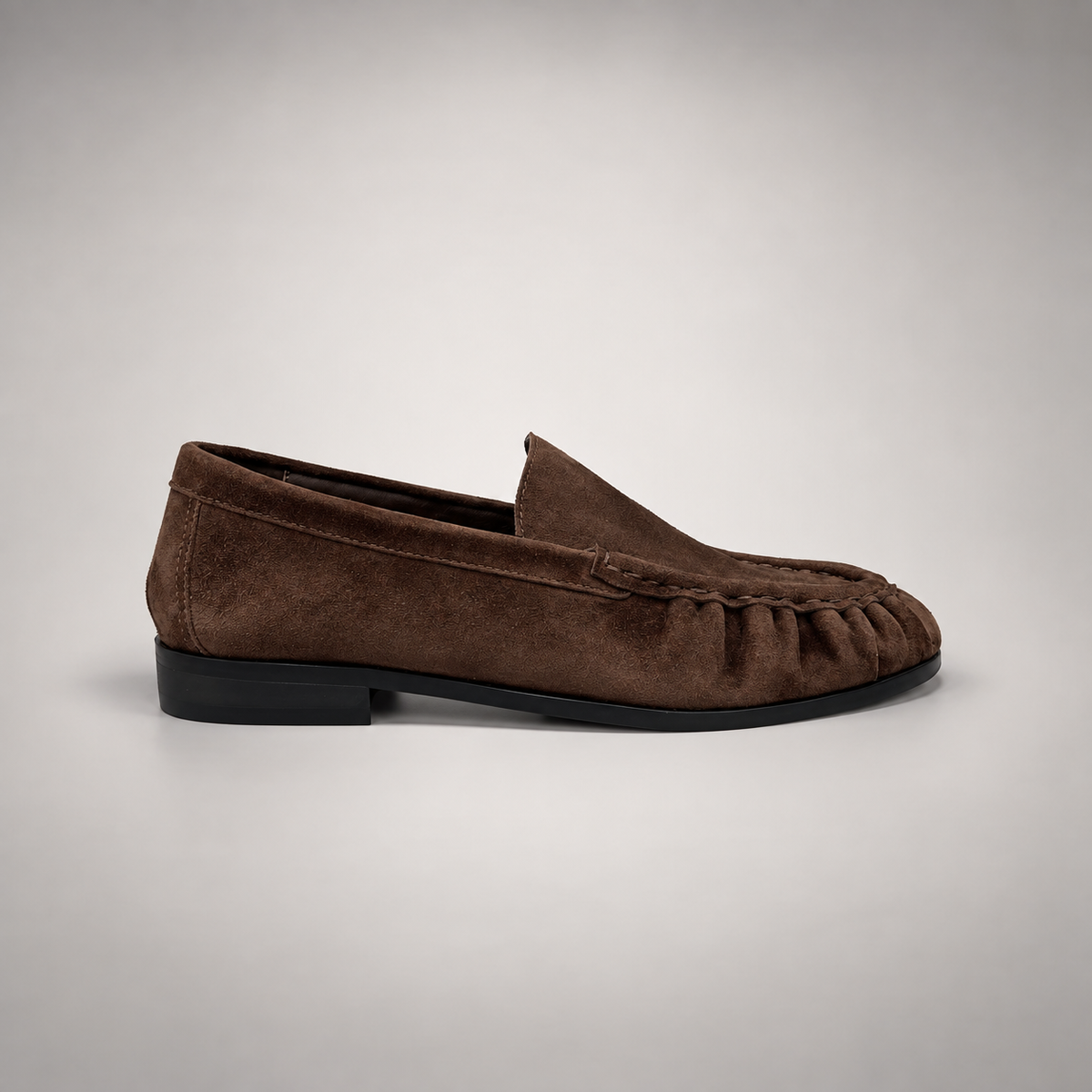 Dark Brown Sheep Suede Ruched Moc-Toe Loafers product view 3