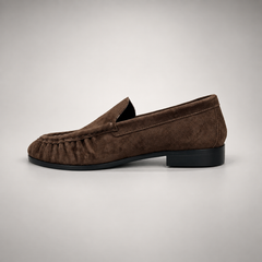 Dark Brown Sheep Suede Ruched Moc-Toe Loafers product view 4
