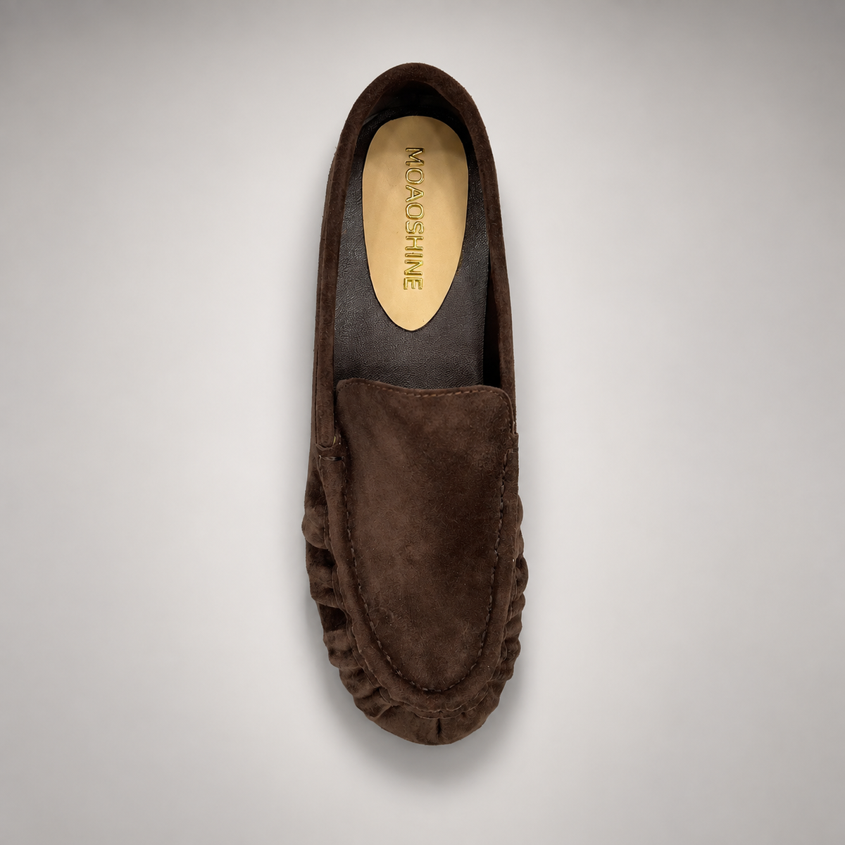 Dark Brown Sheep Suede Ruched Moc-Toe Loafers product view 7