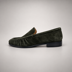 Dark Olive Sheep Suede Ruched Moc-Toe Loafers product view 4