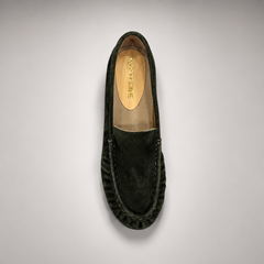 Dark Olive Sheep Suede Ruched Moc-Toe Loafers product view 7