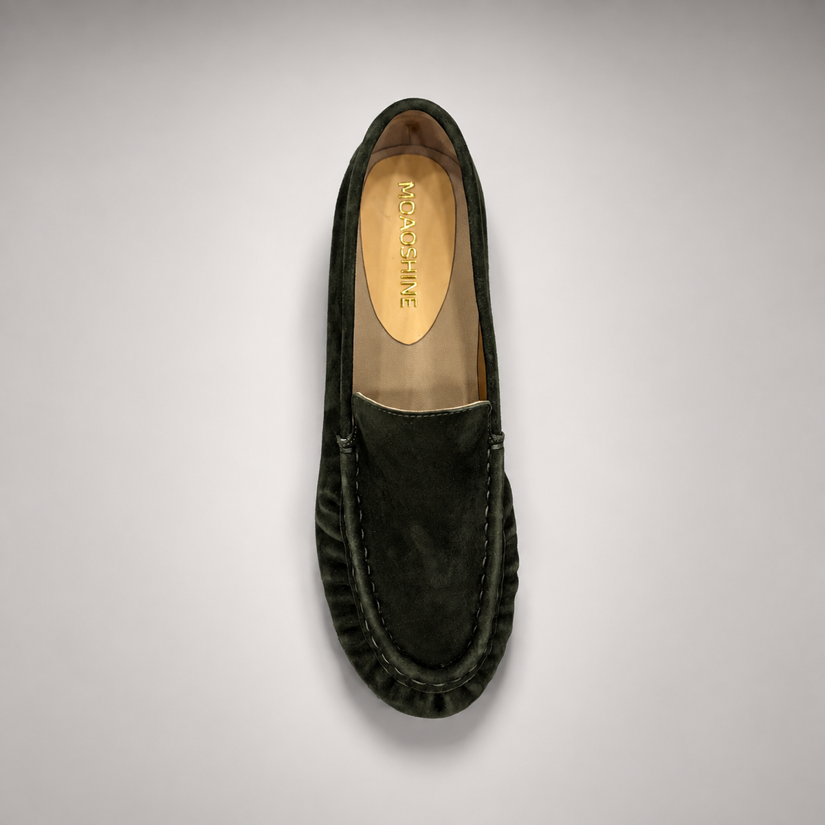 Dark Olive Sheep Suede Ruched Moc-Toe Loafers product view 7