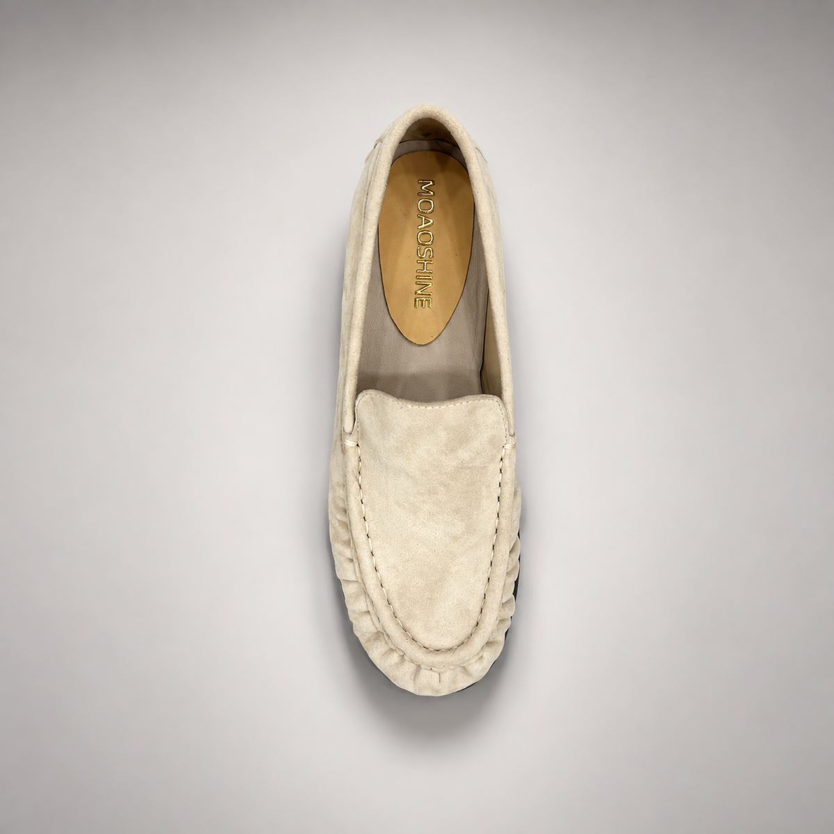 Beige Sheep Suede Ruched Moc-Toe Loafers product view 7