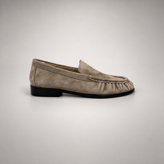 Taupe Sheep Suede Ruched Moc-Toe Loafers product view 3