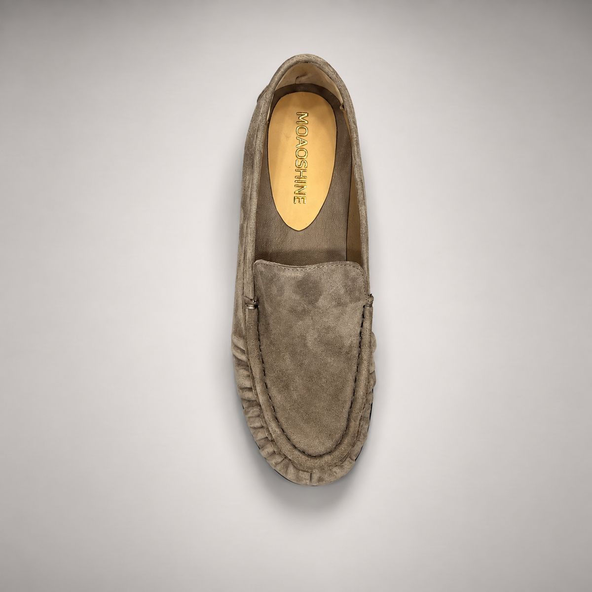 Taupe Sheep Suede Ruched Moc-Toe Loafers product view 7