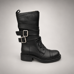 Black Double-Buckle Lace-Up Mid-Calf Boots product view 3