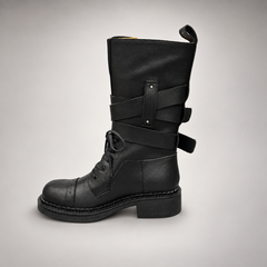 Black Double-Buckle Lace-Up Mid-Calf Boots product view 4