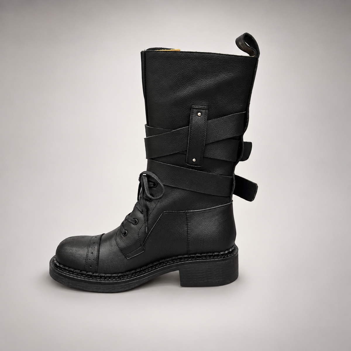 Black Double-Buckle Lace-Up Mid-Calf Boots product view 4