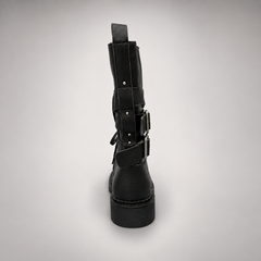 Black Double-Buckle Lace-Up Mid-Calf Boots product view 5