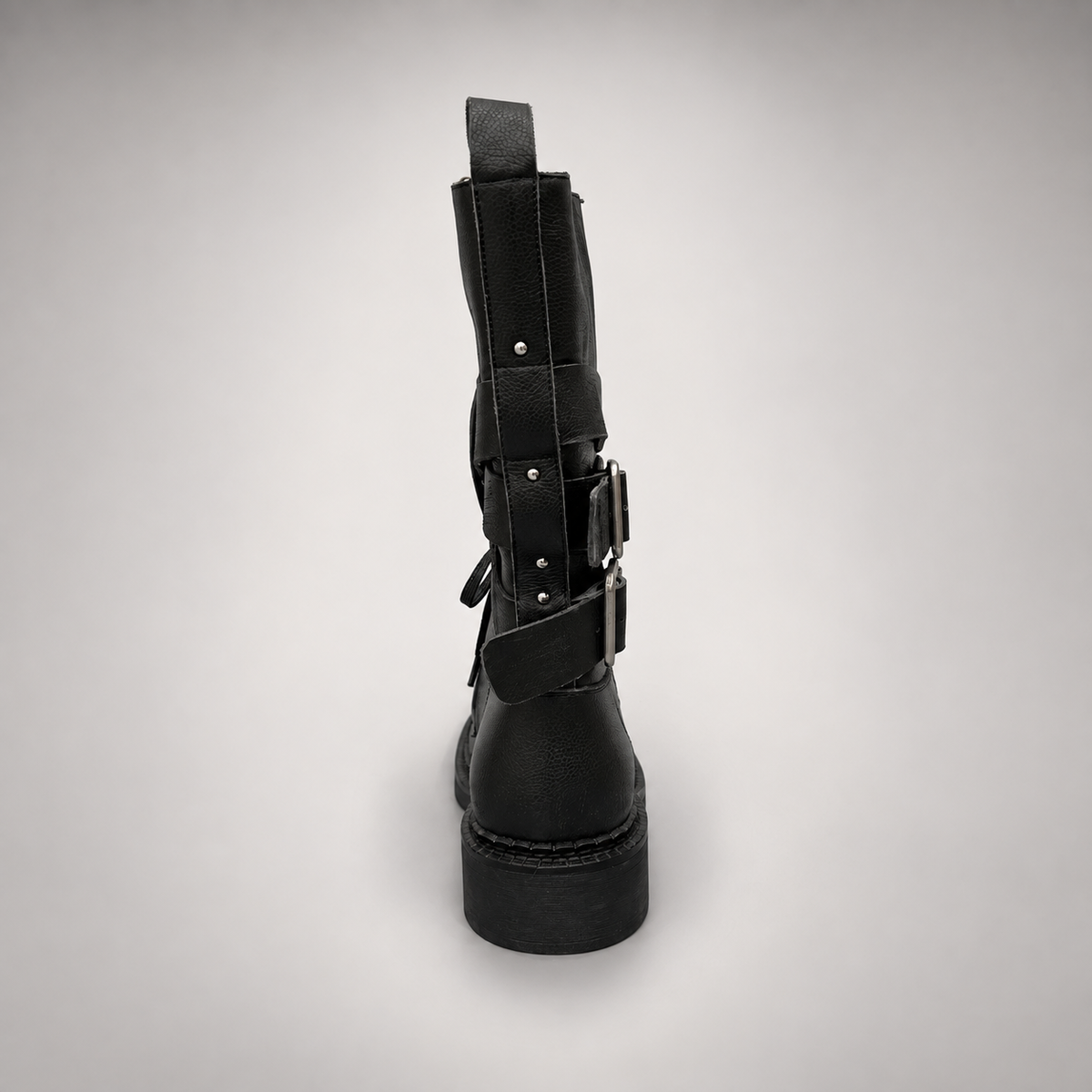 Black Double-Buckle Lace-Up Mid-Calf Boots product view 5