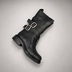 Black Double-Buckle Lace-Up Mid-Calf Boots product view 7