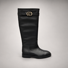 Black Gold-Accent Knee-High Leather Boots product view 3