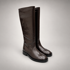 Dark Brown Cap-Toe Knee-High Leather Boots product view 1
