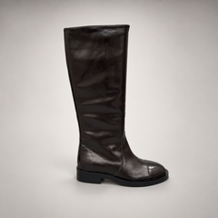 Dark Brown Cap-Toe Knee-High Leather Boots product view 3