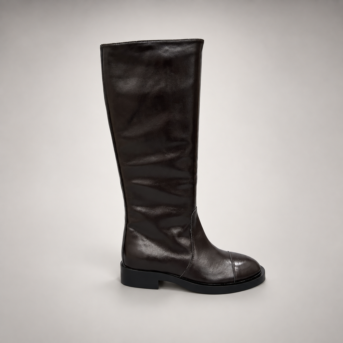 Dark Brown Cap-Toe Knee-High Leather Boots product view 3