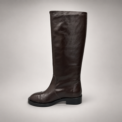 Dark Brown Cap-Toe Knee-High Leather Boots product view 4