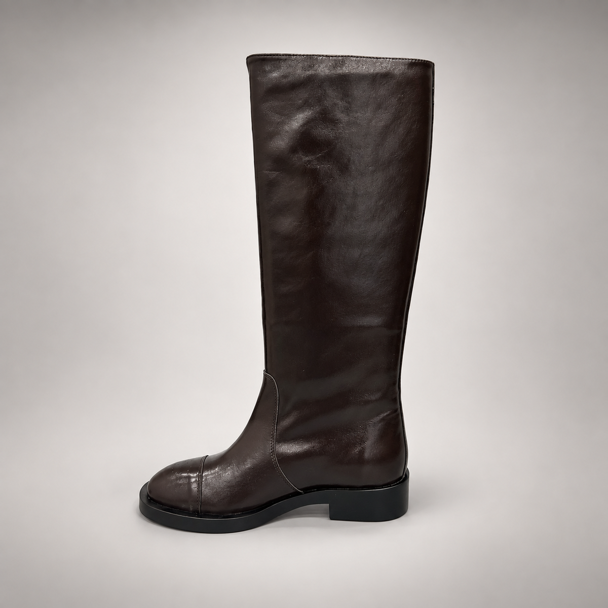 Dark Brown Cap-Toe Knee-High Leather Boots product view 4