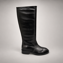 Black Cap-Toe Knee-High Leather Boots product view 3