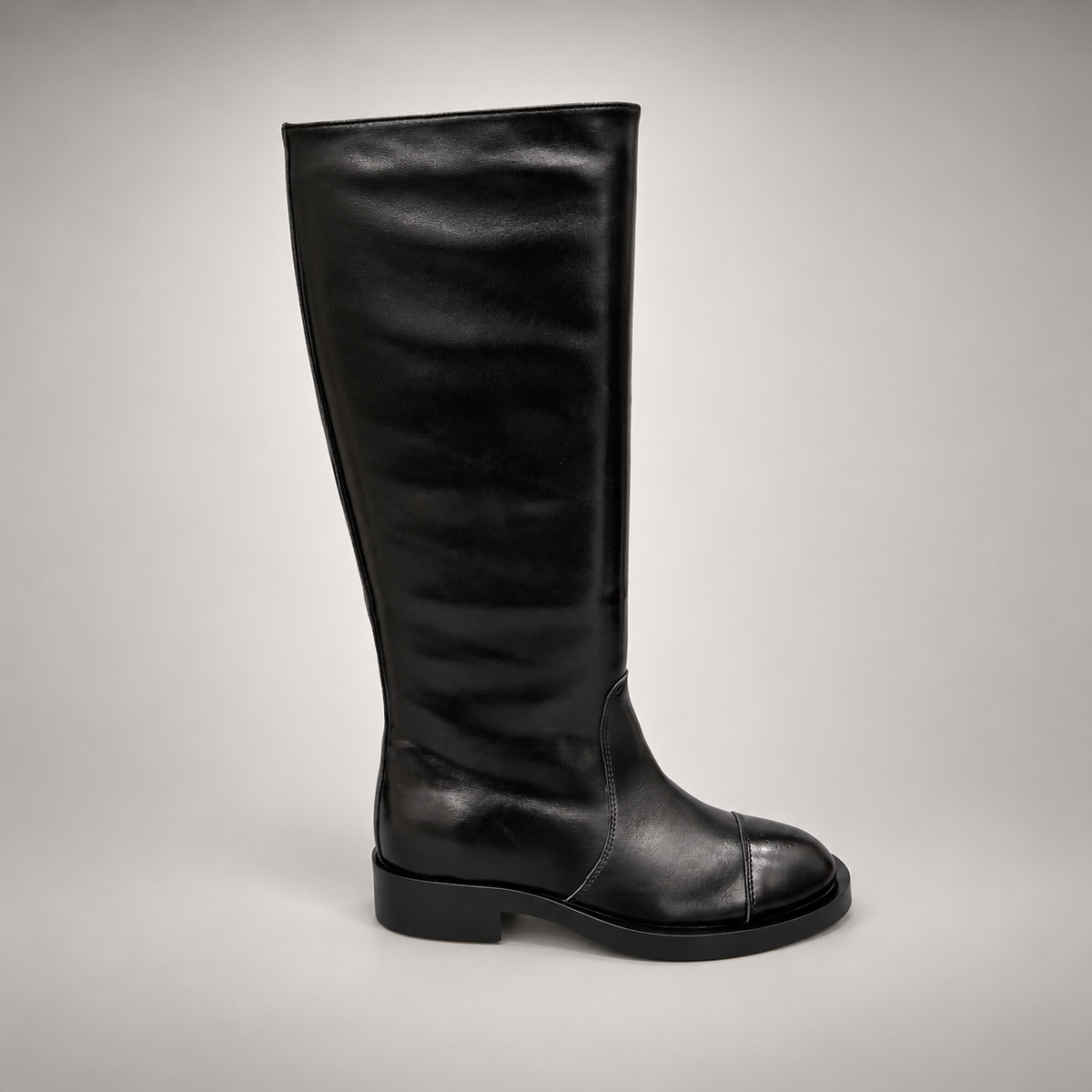 Black Cap-Toe Knee-High Leather Boots product view 3