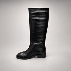 Black Cap-Toe Knee-High Leather Boots product view 4