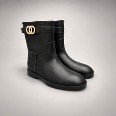 Black Gold-Accent Mid-Calf Leather Boots product view 1