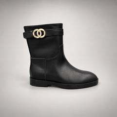 Black Gold-Accent Mid-Calf Leather Boots product view 3