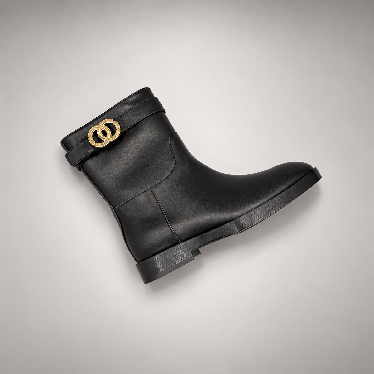 Black Gold-Accent Mid-Calf Leather Boots product view 7
