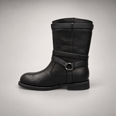 Black Double-Buckle Mid-Calf Leather Boots product view 4
