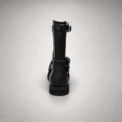 Black Double-Buckle Mid-Calf Leather Boots product view 5