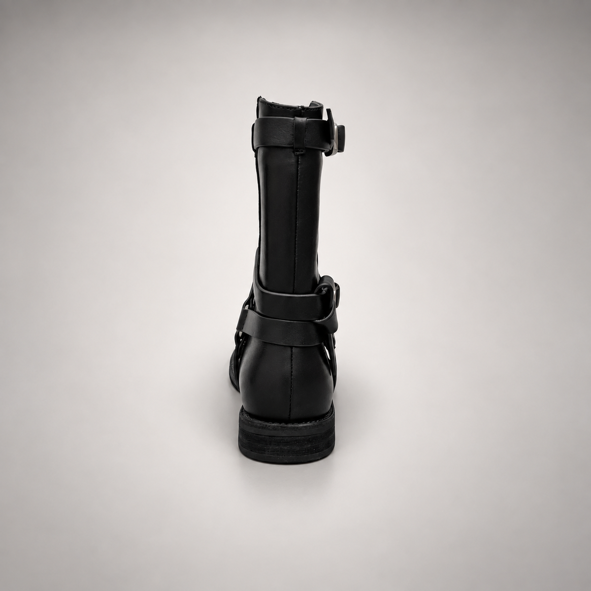 Black Double-Buckle Mid-Calf Leather Boots product view 5