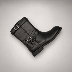 Black Double-Buckle Mid-Calf Leather Boots product view 7