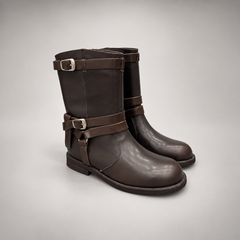 Brown Double-Buckle Mid-Calf Leather Boots product view 1